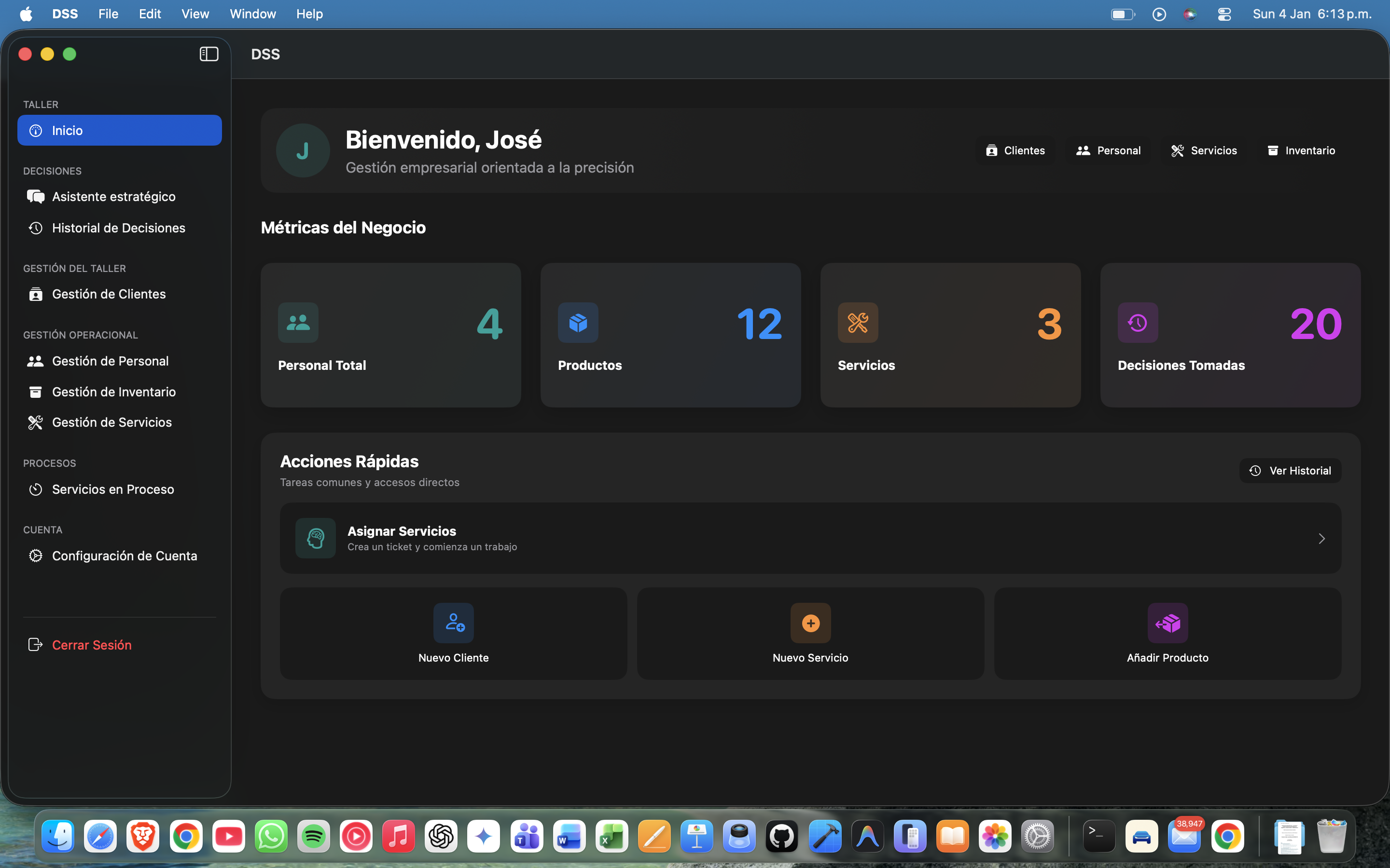 Dashboard DSS Dark Mode